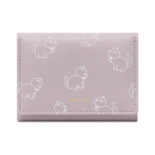 Ruarby Cartoon Cats Designs Damen Trifold Wallet in Schwarz PU Leder Münzbörse Kartenhalter mit Klarem Fenster für den täglichen Gebrauch, violett von Ruarby