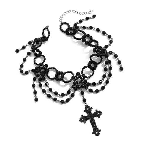Ruarby Elegante, mehrschichtige Fransen-Halskette, Statement-Gothic-Fransen-Halskette, Verzierung mit Kreuz-Detail für kantiges Outfit, exquisite Handwerkskunst, Einheitsgröße, Wie beschrieben, Wie von Ruarby