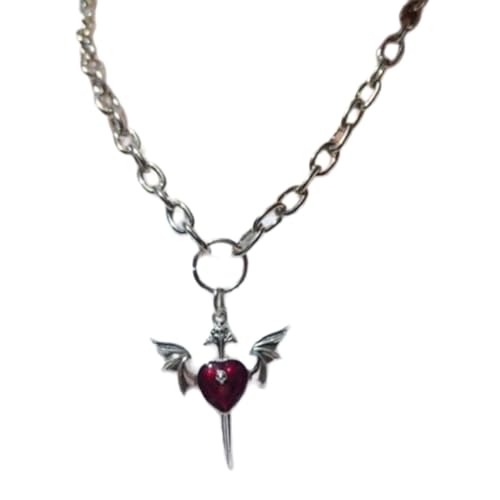 Ruarby Elegante Herzflügel-Halskette, einzigartiger Anhänger, Schlüsselbein-Kette, Verzierung, stilvolles Hals-Ketten-Accessoire für Frauen und Mädchen, elegante Herzflügel-Halskette von Ruarby