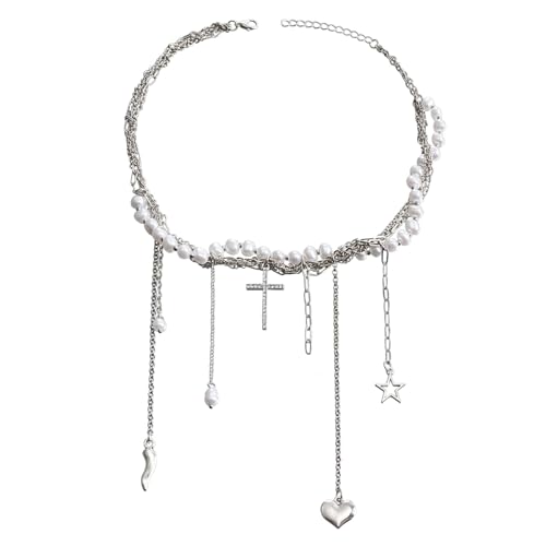 Ruarby Elegante Perlen-Choker-Halskette mit aufwändigem Anhänger, mehrlagige Halsketten, modisches Accessoire für Frauen und Mädchen von Ruarby
