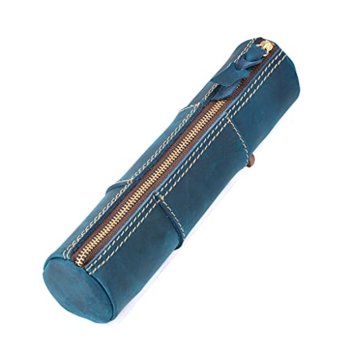 Ruarby Exquisites Leder-Federmäppchen mit Reißverschluss, für kleine kleine Münzen, Geldbörse, Schule, Arbeit, Bürobedarf, blau, Schulranzen-Set von Ruarby