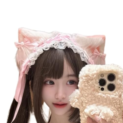 Ruarby Haarband mit Spitze, Schleife, Katzenohren, für Rollenspiele, Cosplay, Kostüm, Stirnband, Halloween, Kopfschmuck, japanisches Dienstmädchen-Stirnband von Ruarby