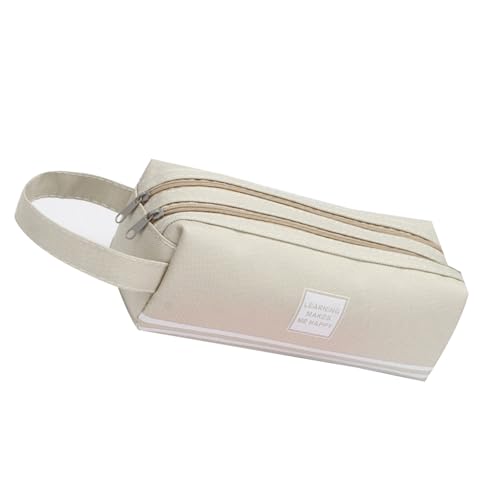 Ruarby Mehrzweck-Federmäppchen mit zwei großen Fächern, großes Fassungsvermögen, Reise-Federmäppchen für Frauen, Mädchen, Studenten, Erwachsene, Federmäppchen, beige von Ruarby