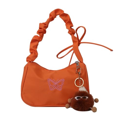 Ruarby Mode Damen Nylon Umhängetasche Plissee Unterarmtaschen Trendy Style Handtasche, Orange, Without pendant von Ruarby