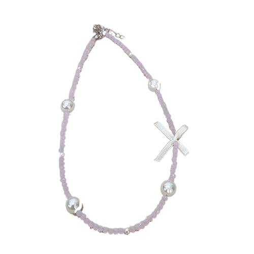 Ruarby Modische Halskette mit Perlen und Kristallperlen, Vintage-Schleife, schlichtes Halsband, elegantes Schlüsselbein-Kette, Partyschmuck, Schlüsselbein, einzigartiger Modeschmuck, Einheitsgröße von Ruarby