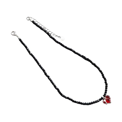 Ruarby Modische schwarze Perlen-Halskette mit Herz-Anhänger, Schlüsselbeinkette, handgefertigt, verstellbare Länge, Schmuck, elegante Kristallhalskette von Ruarby