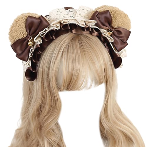 Ruarby Plüsch Bär Ohr Bowknot Stirnband Cosplay Kostüm Hairhoop Party Requisiten Kopfschmuck Show Kopfschmuck Mädchen Zubehör Niedlich Bär Ohr Haarband von Ruarby