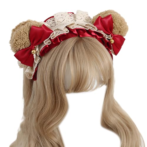 Ruarby Plüsch Bär Ohr Bowknot Stirnband Cosplay Kostüm Hairhoop Party Requisiten Kopfschmuck Show Kopfschmuck Mädchen Zubehör Niedlich Bär Ohr Haarband von Ruarby