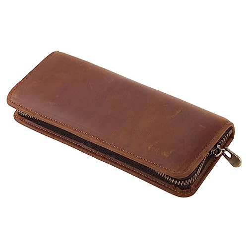 Ruarby Retro-Leder-Federtasche, tragbar, für Stifte, schlanke Stiftebox, kompakte Größe, 20 x 7,6 cm, Geburtstagsgeschenk für Geschäftsfrauen, M, braun, Schulranzen-Set von Ruarby