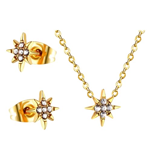 Ruarby Set aus Ohrringen und Halskette aus Edelstahl mit Sternen, Schmuck mit glänzenden weißen Kristallen, Bürokleidung, Accessoires für Damen, Einheitsgröße, Wie beschrieben, Wie beschrieben von Ruarby