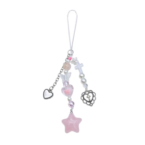 Ruarby Sweet Star Bead Quasten Charm Anhänger Kette Handy Gurt Tasche Schlüsselanhänger Strap Hängende Dekoration für Schlüssel Tasche Geldbörse, Section 1, Stoff / Federn von Ruarby