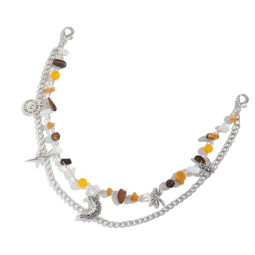 Ruarby Unregelmäßige Steinkette mit Libellen und Schmetterlingen Dekoration Tasche Anhänger Mode Accessoires Rucksack Zubehör, Kette + Kies + Legierung von Ruarby