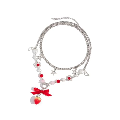 Ruarby Zarte Halskette mit Erdbeer-Anhänger, modernes Erdbeer-Design mit anmutigen Quasten, Schleife für Versammlungen, süß und elegant, Einheitsgröße, Wie beschrieben, Wie beschrieben von Ruarby