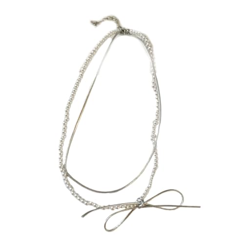 Süße und stilvolle doppellagige Leder-Halskette mit Schleife, Schlüsselbein, Choker, Perlen, Charm-Halskette, Halskette, Wie beschrieben von Ruarby