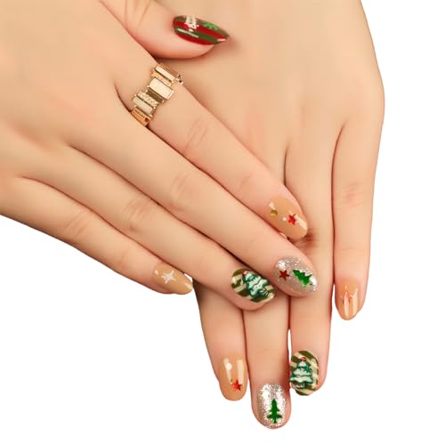 Weihnachten Kurze Mandel Künstliche Nägel Winter Glitzer Press On Nails Langlebig Leicht Zu Tragen Für Frauen Künstliche Nägel Mit Kleber von Ruarby