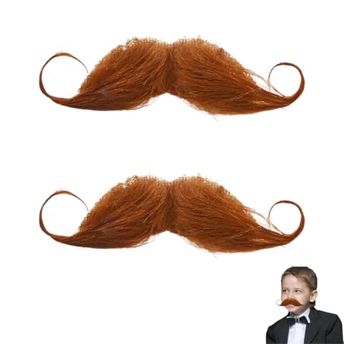 Ruayia 2 Stück Schnurrbart zum Ankleben für Kinder, Schnauzer zum Ankleben, Künstlicher Klebe Bart, für Fasching und 80er Jahre Cosplay, Detektiv Barts - Braun von Ruayia