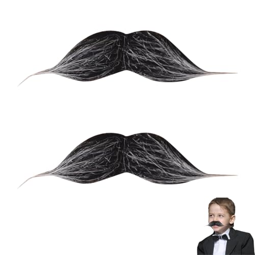 Ruayia 2 Stück Schnurrbart zum Ankleben für Kinder, Schnauzer zum Ankleben, Künstlicher Klebe Bart, für Fasching und 80er Jahre Cosplay, Detektiv Barts - Schwarzer von Ruayia