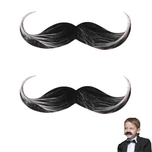 Ruayia 2 Stück Schnurrbart zum Ankleben für Kinder, Schnauzer zum Ankleben, Künstlicher Klebe Bart, für Fasching und 80er Jahre Cosplay, Lustiger Schnauzer - Schwarzer von Ruayia