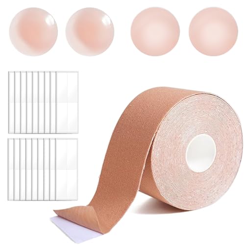 Ruayia Brust Tape Set, Klebe BH Push Up, Bruststraffungsband BH mit 2 Paar Einweg Nippelpads und Fashion Tape, Rückenfrei Trägerloser Push Up für Abendkleider, Hochzeitskleid von Ruayia