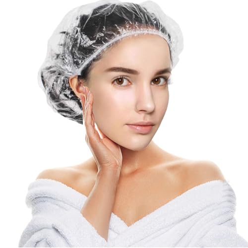 Ruayia Einweg-Duschhaube Damen 50 Stück, Duschhauben Einweg Kunststoff Durchsichtige Haarhaube Langlebig Shower Cap für Reise Salon Spa Heimgebrauch - 50 Stück von Ruayia
