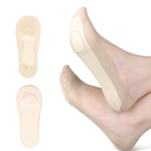 Ruayia Füßlinge Damen, No Show Ballerina Socken mit Fußpolster, Atmungsaktiv Rutschfeste Silikon Invisible Socks, Dünne Invisible Niedrig, Halbsocken Eisseide Baumwolle Socks, 1 Paar - Aprikose von Ruayia