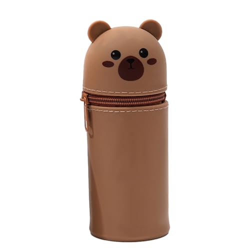 Ruayia Kawaii Federmäppchen, Weichem Silikon Federtasche, 2 in 1 Bär Niedliches Federmäppchen, Mäppchen Cartoon Bleistifthalter für Mädchen Jungen Aufbewahrung Schreibwaren (Braun) von Ruayia