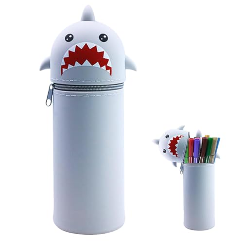 Ruayia Kawaii Federmäppchen, Weichem Silikon Federtasche, 2 in 1 Grauer Hai Niedliches Federmäppchen, Mäppchen Cartoon Bleistifthalter für Mädchen Jungen Aufbewahrung Schreibwaren (Grauer Hai) von Ruayia