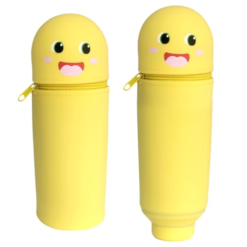 Ruayia Kawaii Federmäppchen aus Weichem Silikon, 2-in-1 Design Niedliches Cartoon Mäppchen für Stifte & Schreibwaren Süß & Praktisch für Mädchen & Jungen – Gelb von Ruayia