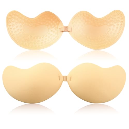 Ruayia Kleber-BH Sticky Bra Klebebh BH Rückenfrei Push-Up, Rückenloser BH, Silikon-Brustwarzenpolster wiederverwendbar Unsichtbarer BH Trägerloser -Beige - B von Ruayia