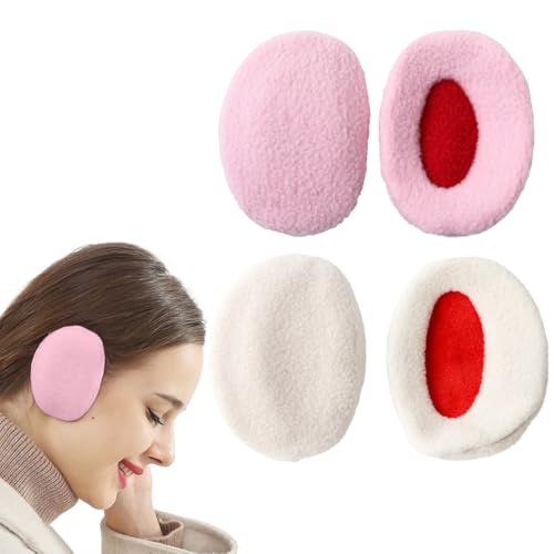 Ruayia Ohrenschützer Damen 2 Stück, Ohrenwärmer Damen Earbags Earmuffs Faltbare Waschbar Plüsch Ohrenschützer warme Kälteschutz Kalte Winterzubehör Outdoor Ohrenmuscheln - Rosa + Weiß -M von Ruayia
