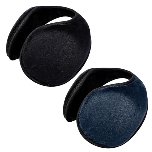 Ruayia Ohrenschützer Damen 2 Stück, Ohrenwärmer Damen Earbags Earmuffs Faltbare Waschbar Plüsch Ohrenschützer warme Kälteschutz Kalte Winterzubehör Outdoor Ohrenmuscheln - Schwarz + Blau von Ruayia