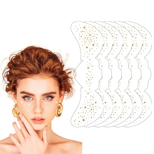 Ruayia Sommersprossen Gesichtstattoo Glitzer 6 Stück, Sommersprossen Tattoo Metallic Gold Wasserdichte Make-up Aufkleber Gesicht, Henna Tattoo für Mädchen Teenager Körperkunst - Stil 2 von Ruayia
