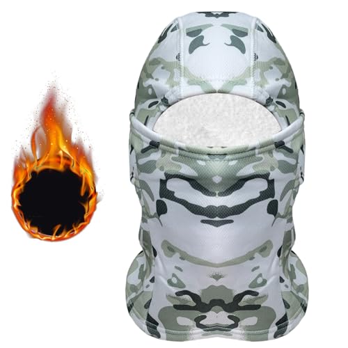 Ruayia Sturmhaube Motorrad Skimaske für Damen und Herren, Balaclava Sturmmaske Hals Gaiter UV-Schutz Winddicht Warm Atmungsaktiv Skimaske Radfahren - Camouflage Weiß Grün von Ruayia