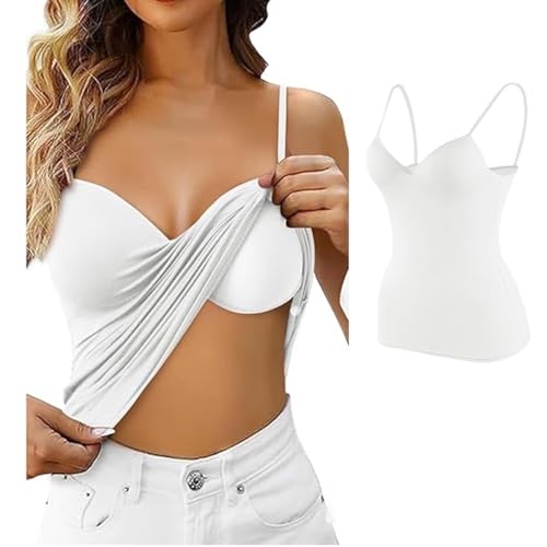 Ruayia Tops Mit Integriertem BH, Tanktop Damen Baumwolle, Unterhemd BH-Hemd, Verstellbarer Spaghettiträger Tops Baumwolle Tank Top Mit Regal BH, Weiß (S) von Ruayia