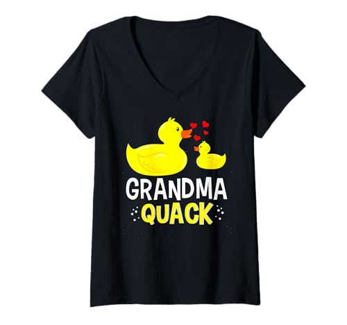 Damen Grandma Quack gelbe Ente Babyparty für Oma lustig T-Shirt mit V-Ausschnitt von Rubber Duck Family Baby Shower For Grandma
