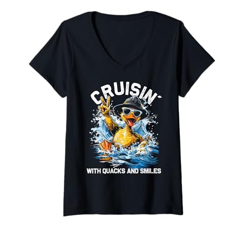 Damen Die Rubber Duckie Crew genießt die Urlaubsstimmung auf einem Kreuzfahrtschiff T-Shirt mit V-Ausschnitt Damen Die Rubber Duckie Crew genießt die Urlaubsstimmung auf einem Kreuzfahrtschiff T-Shirt mit V-Ausschnitt von Rubber Duckie Crew Adventures Await Your Ship
