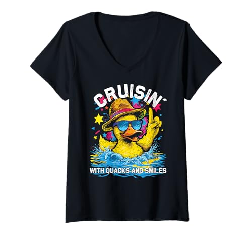 Damen Die Rubber Duckie Crew genießt die Urlaubsstimmung auf einem Kreuzfahrtschiff T-Shirt mit V-Ausschnitt Damen Die Rubber Duckie Crew genießt die Urlaubsstimmung auf einem Kreuzfahrtschiff T-Shirt mit V-Ausschnitt von Rubber Duckie Crew Adventures Await Your Ship