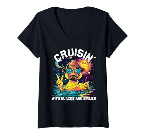 Damen Die Rubber Duckie Crew genießt die Urlaubsstimmung auf einem Kreuzfahrtschiff T-Shirt mit V-Ausschnitt Damen Die Rubber Duckie Crew genießt die Urlaubsstimmung auf einem Kreuzfahrtschiff T-Shirt mit V-Ausschnitt von Rubber Duckie Crew Adventures Await Your Ship