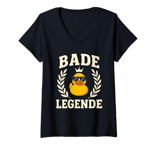 Damen Bade Legende Quietscheente mit Krone Kreuzfahrt Vibes T-Shirt mit V-Ausschnitt Damen Bade Legende Quietscheente mit Krone Kreuzfahrt Vibes T-Shirt mit V-Ausschnitt von Rubber Duckie Crew Bade Legende an Bord