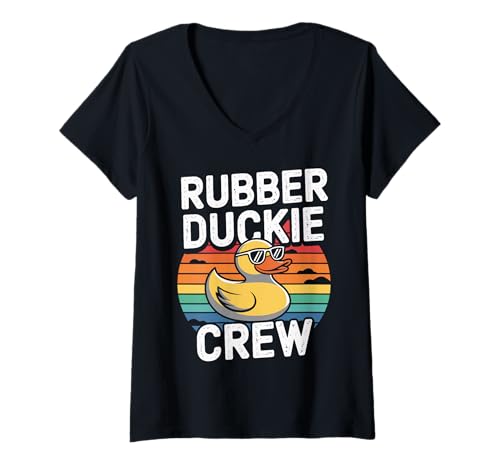 Damen Rubber Duckie Crew – Funny Bathing Ducks T-Shirt mit V-Ausschnitt Damen Rubber Duckie Crew – Funny Bathing Ducks T-Shirt mit V-Ausschnitt von Rubber Duckie Crew Fun Bath Time Designs