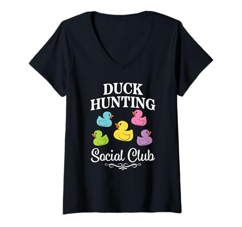 Damen Duck Hunting Social Club Kreuzfahrt Urlaub T-Shirt mit V-Ausschnitt Damen Duck Hunting Social Club Kreuzfahrt Urlaub T-Shirt mit V-Ausschnitt von Rubber Duckie Cruise Vacation