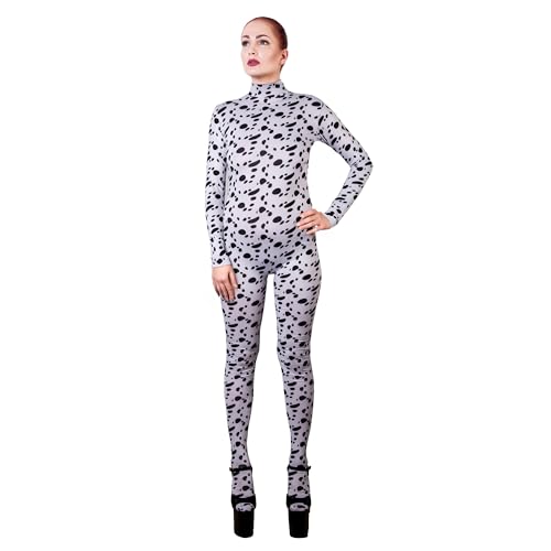 Rubberfashion Dalmatiner Catsuit - Animal Dog Print Jumpsuit mit Handschuh für Damen und Herren schwarz-Weiss XL von Rubberfashion
