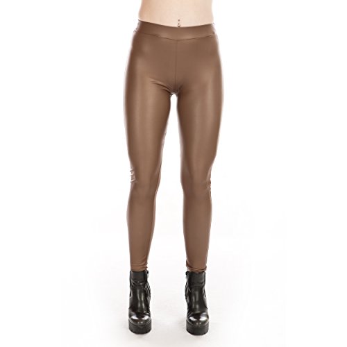 Rubberfashion Glanz Leggings Damen - Low Waist - Hose Hüft Leggins für Damen Frauen und Mädchen Glanz Khaki S/EU Größe: XS von Rubberfashion