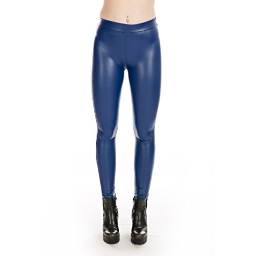 Rubberfashion Kunstleder Leggings Damen - High Waist Lederoptik - Leder Optik Hose Leggins für Damen - Frauen und Mädchen Kunstleder saphirblau S/EU Größe: XS von Rubberfashion