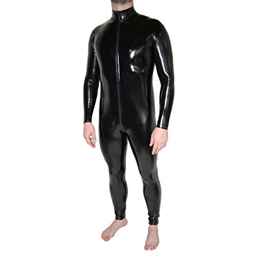 Rubberfashion PVC Lack Catsuit - Ganzkörperanzug - Overall Jumpsuit Herren Langarm - Lack Catsuit ouvert Lack Schwarz XXL von Rubberfashion