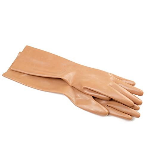 Rubberfashion Latex Handschuhe kurz - Rubber Gloves - kurze Latexhandschuhe bis Handgelenk für Damen und Herren braun 0.4mm M von Rubberfashion