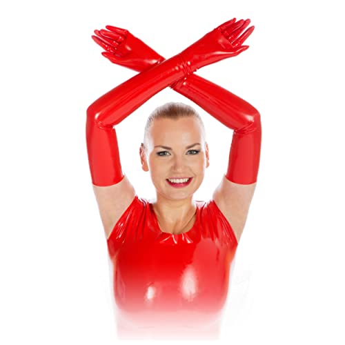 Rubberfashion Latex Handschuhe lang - Rubber Gloves - Latexhandschuhe für Damen und Herren Paar rot 0.4mm S von Rubberfashion