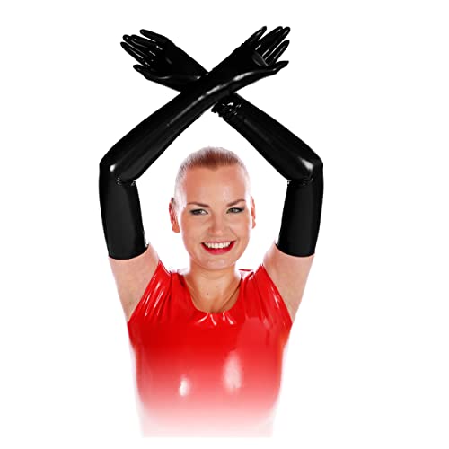 Rubberfashion Latex Handschuhe lang - Rubber Gloves - Latexhandschuhe für Damen und Herren Paar schwarz 0.4mm S von Rubberfashion