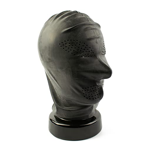 Rubberfashion Latex Maske Herren - Latexmaske Haube mit Perforation für Augen und Mund Öffnung für Männer schwarz L von Rubberfashion