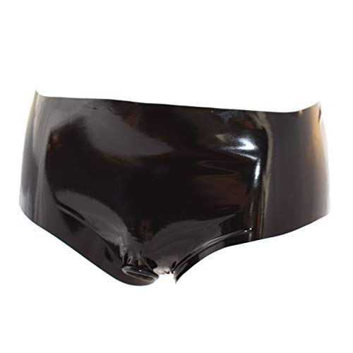 Rubberfashion Latex Slip mit Penis Ring - Latexslip für Herren und Männer - sexy Rubber Pants offen mit Penisring schwarz 0.4mm L von Rubberfashion